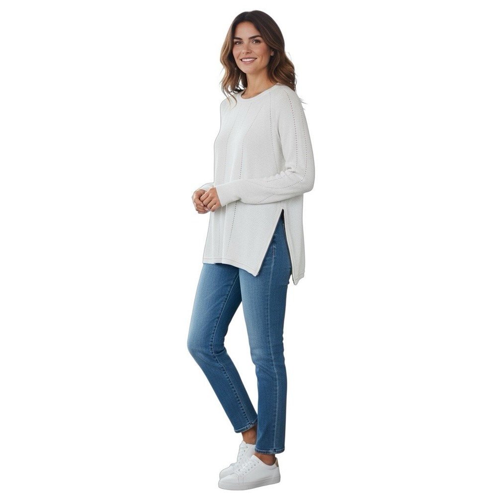 Vince Ivory Textured Knit Sweater Side Zip‎ Long Sleeve Top Women XL
